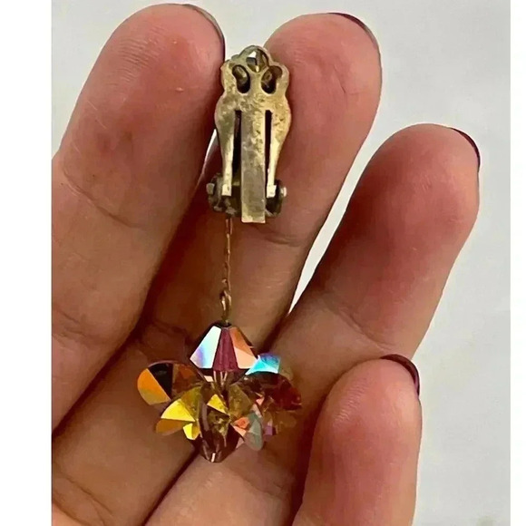 VTG Crystal Dangle Iridescent Clip on Earrings Bronze - Picture 11 of 13